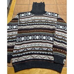 Vintage Inti Souvenirs  Turtleneck Sweater 100% Alpaca‎ Women's Sz L Fair Isle